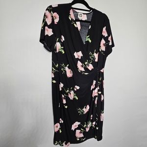 Anne Klein Black Dress, Size 1X, Pink & Green Floral Accents, Soft